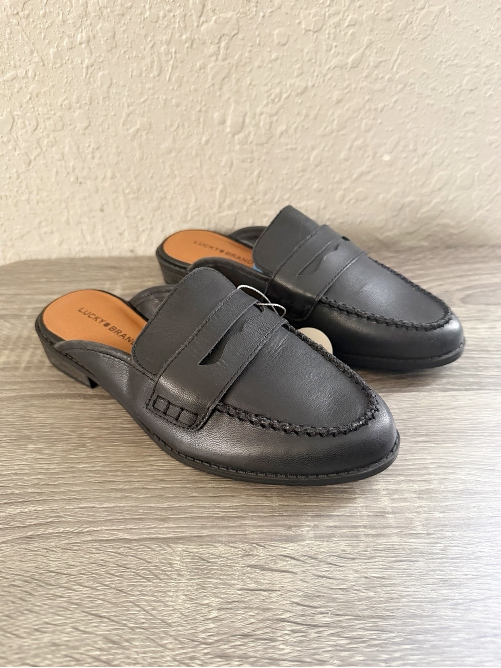 Lucky Brand Slip On Mule Penny Loafer Black Leather Shoes Size 6.5 New